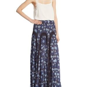 Free People Zoe Maxi Indigo Combo Skirt S Cotton Floral Lace